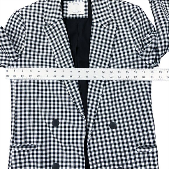 Bershka Black & White Gingham Open Front Blazer Jacket, 3/4 Sleeve Size Medium - Picture 6 of 12